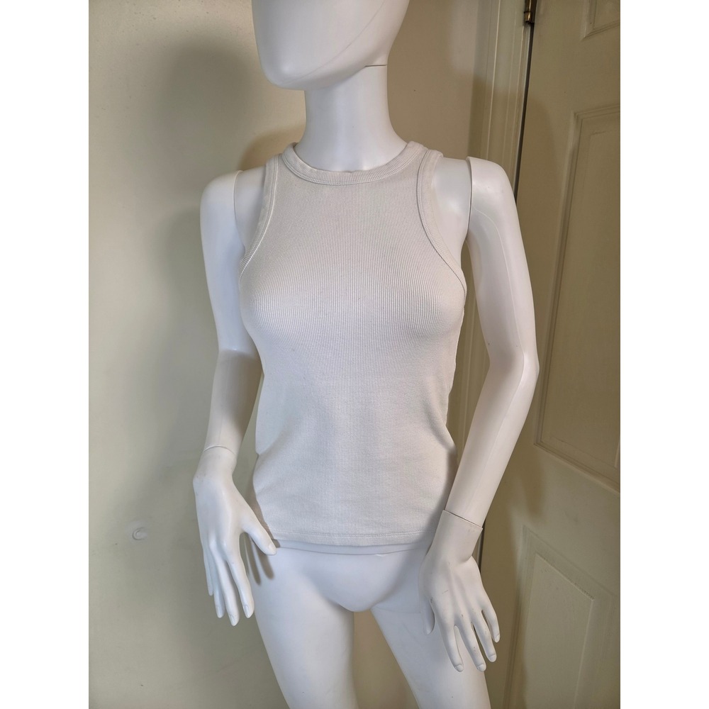 Tuckernuck Womens White Ribbed High Neck Racerback Tank Top‎ XS Y24326T